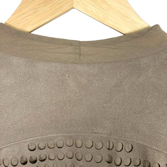 Chico's Women's XL Tan Faux Suede Fringe Lattice Ribbon Cutout Jacket - Picture 6 of 11